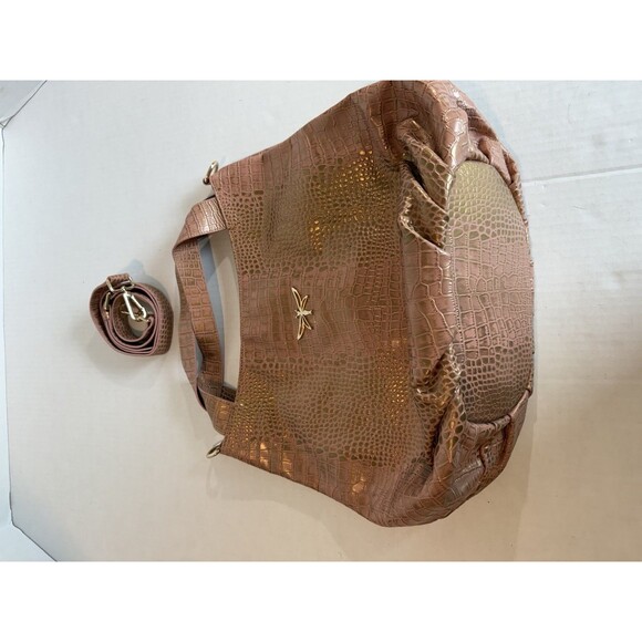 Tabelina Large Shoulder Bag Crossbody Hobo Rose Pink/Gold Croc Like Valentina - Picture 11 of 16